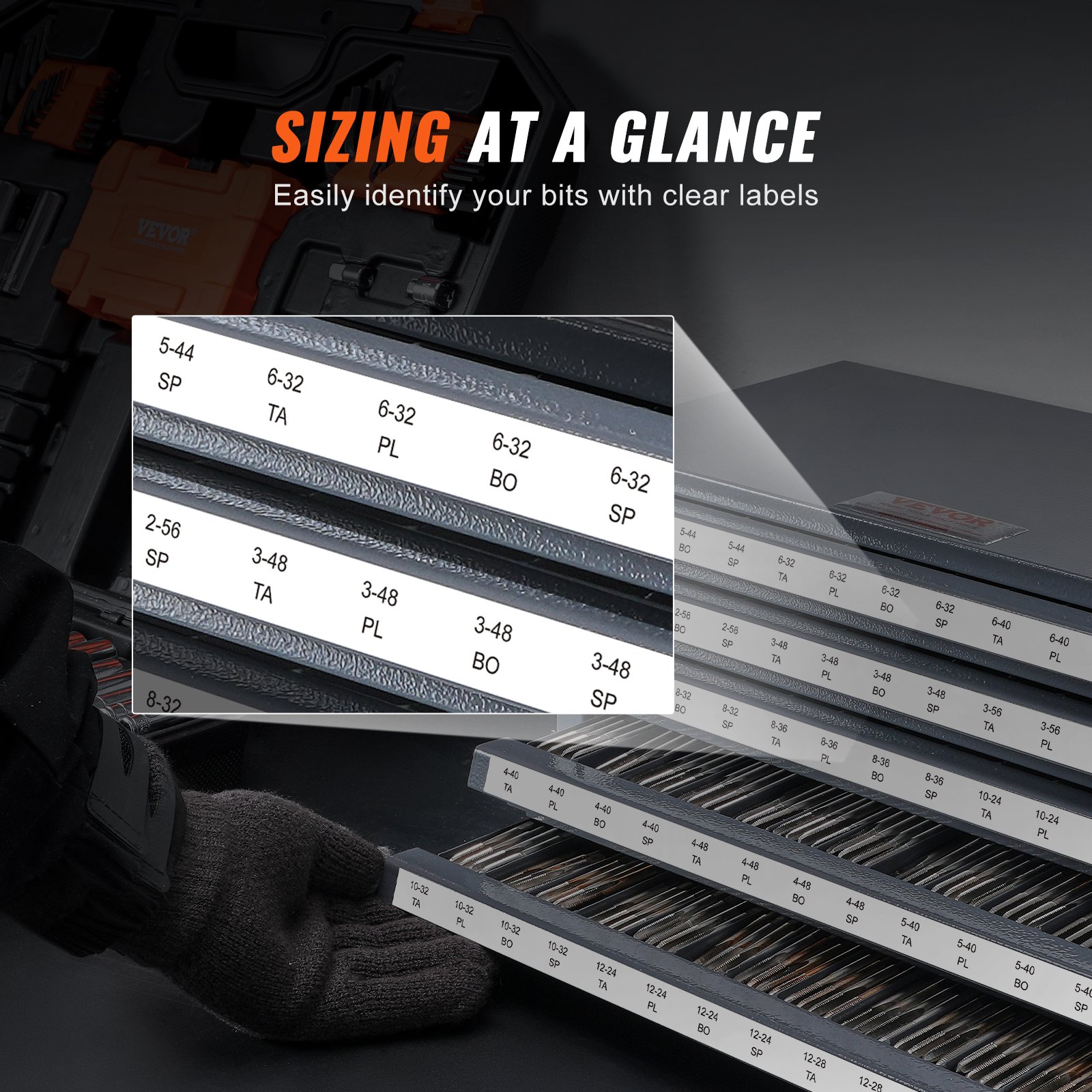 VEVOR Schneidbohrer-Spenderschrank, Gewindebohrer-Organizer mit 5 Schubladen für #2-56-#12-28 Bohrerspender-Organizerschrank aus Stahl mit Etiketten, Stapelbarer Schrank mit 60 Fächern Grau