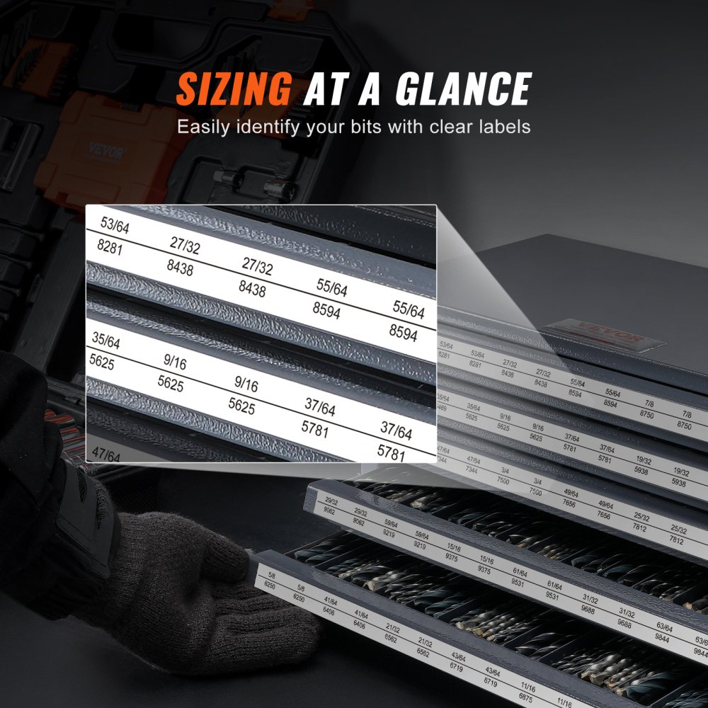 VEVOR Bohrer-Spender-Schrank, Bohrer-Organizer-Schrank mit fünf Schubladen für 13,1 mm bis 25 mm Stahl-Bohrer-Spender-Organizer-Schrank mit Etiketten, Stapelbarer Bohrer-Spender Aufbewahrung