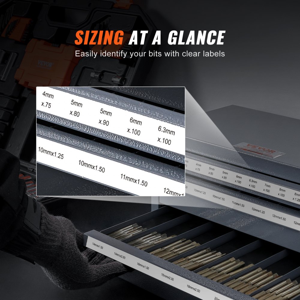 VEVOR Schneidbohrerspender-Schrank, Schneidbohrer-Organizer mit drei Schubladen für 3 mm–24 mm Stahl-Spender mit Etiketten, Stapelbarer Schrank mit 29 Fächern zur Bewahrung von Schneidbohrer usw.