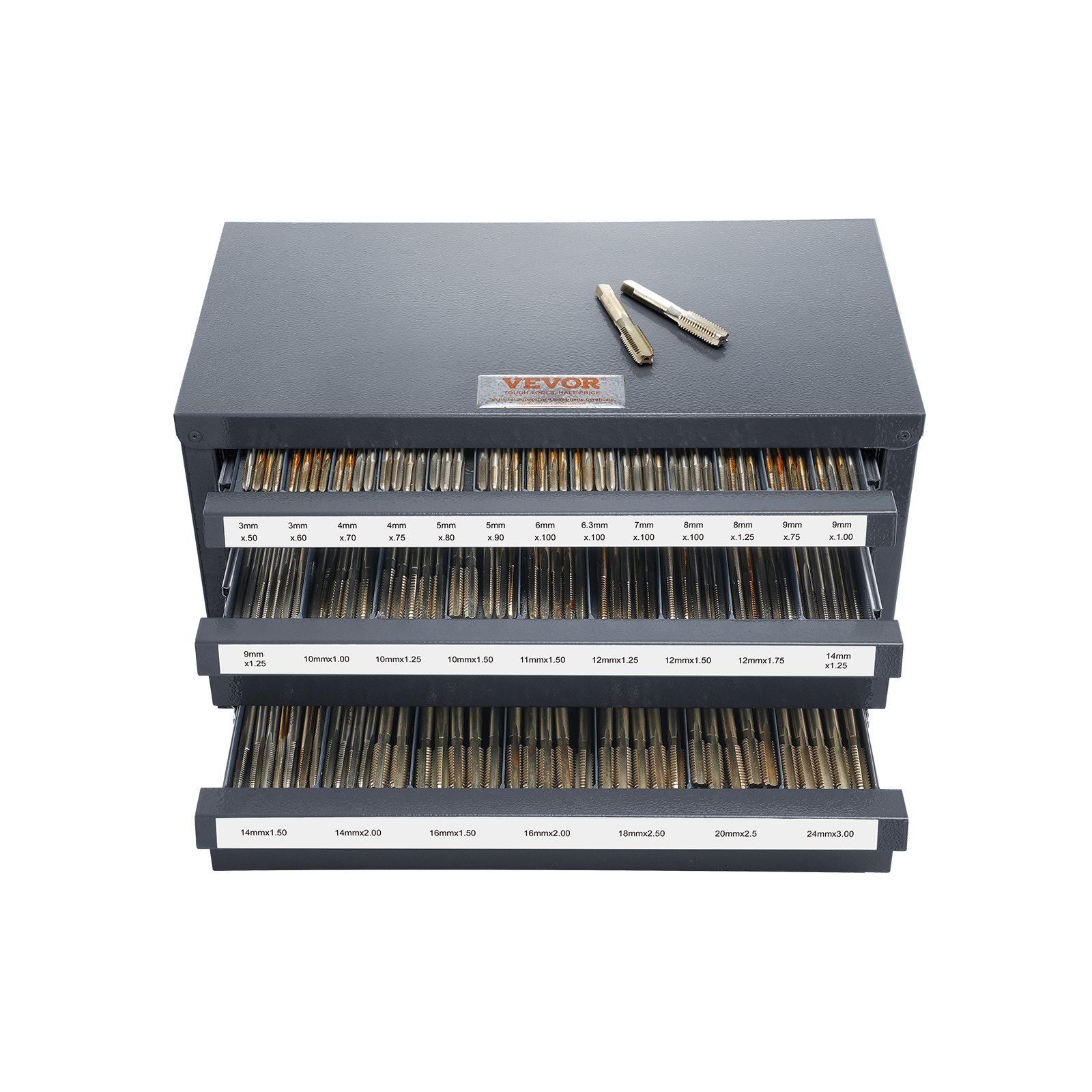 VEVOR Schneidbohrerspender-Schrank, Schneidbohrer-Organizer mit drei Schubladen für 3 mm–24 mm Stahl-Spender mit Etiketten, Stapelbarer Schrank mit 29 Fächern zur Bewahrung von Schneidbohrer usw.