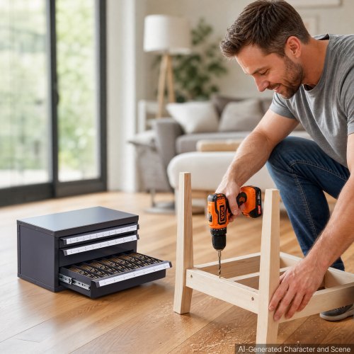VEVOR Bohrer-Spender-Schrank, Bohrer-Organizer-Schrank mit drei Schubladen für A bis Z, Bohrer-Spender-Organizer-Schrank aus Stahl mit Etiketten, Stapelbarer Bohrer-Spender Aufbewahrung