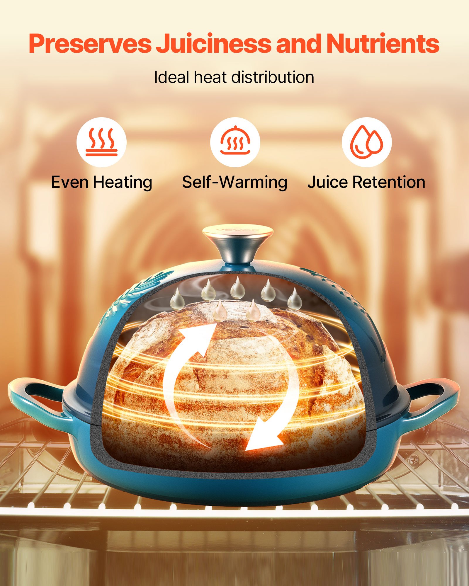 VEVOR Schmortopf aus emailliertem Gusseisen, 4,73 L Dutch Oven zum Backen von Sauerteigbrot, robuster Kochtopf mit Deckel & 2 Griffen, geeignet bis 260 °C, Brottopf zum Kochen und Braten