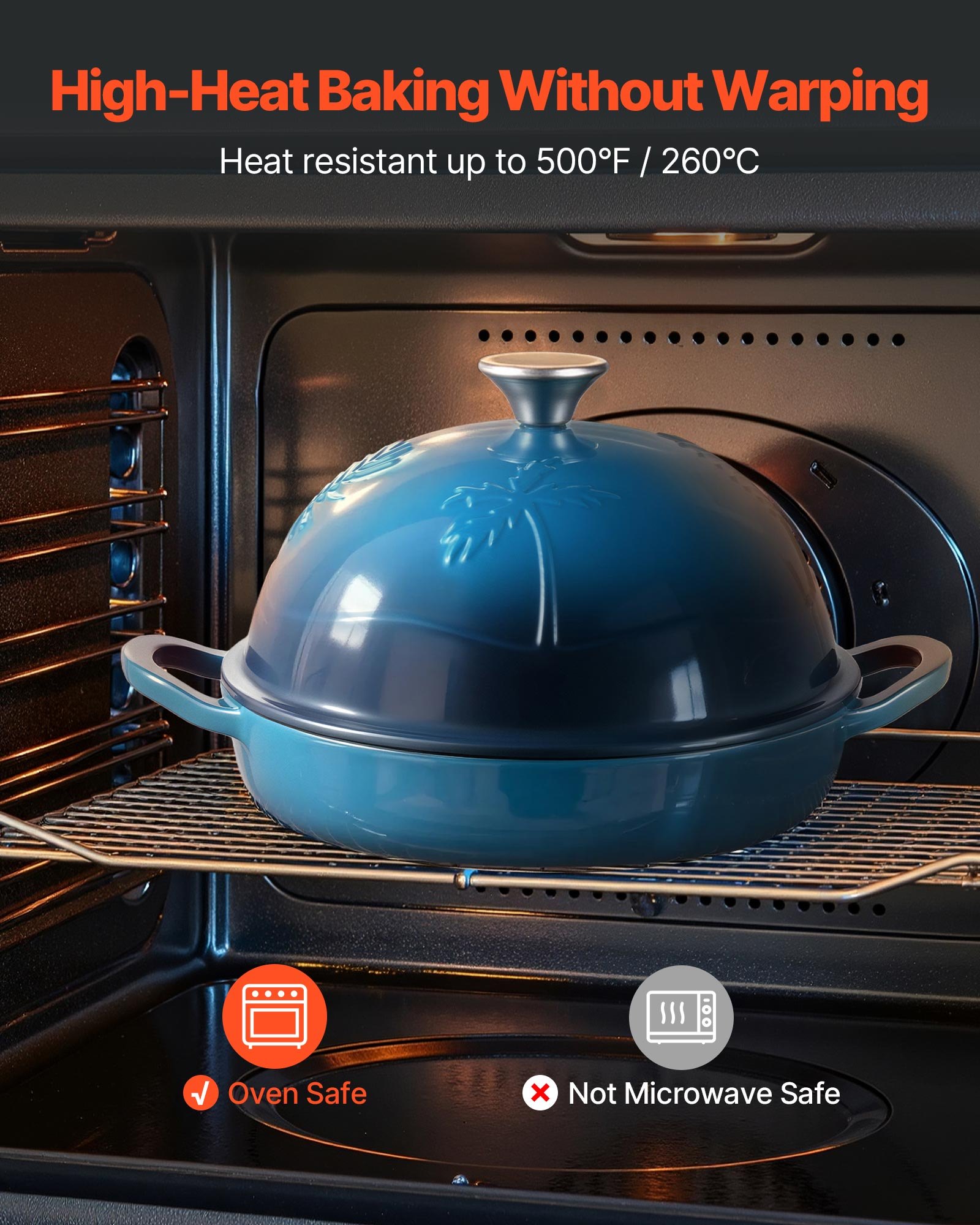 VEVOR Enameled Cast Iron Dutch Oven, 4.7L Pot for Sourdough Bread Baking, Heavy-Duty Cookware Pan with Lid and Dual Handles, Oven Induction Compatible up to 260 ℃, for Cooking Roasting