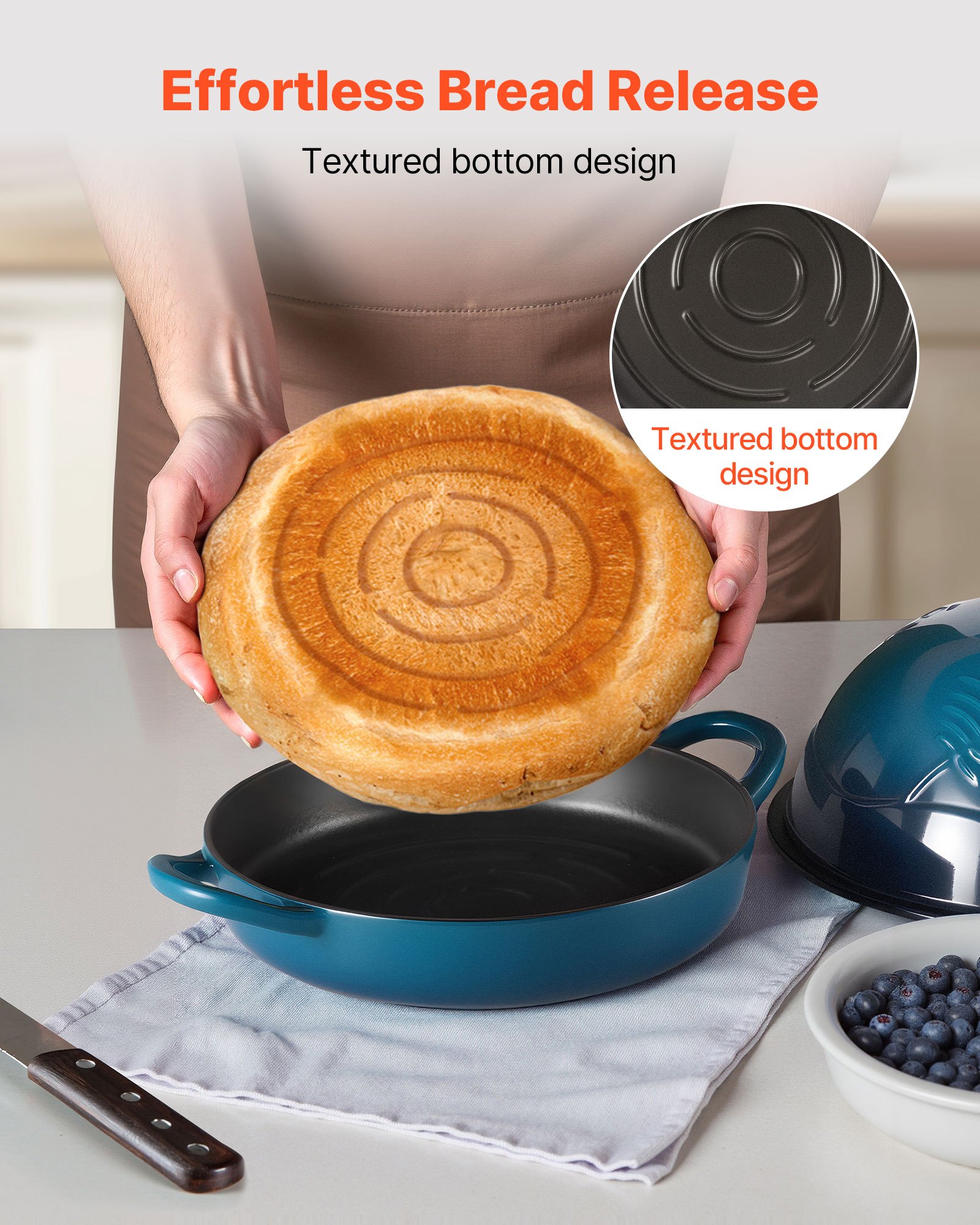 VEVOR Enameled Cast Iron Dutch Oven, 4.7L Pot for Sourdough Bread Baking, Heavy-Duty Cookware Pan with Lid and Dual Handles, Oven Induction Compatible up to 260 ℃, for Cooking Roasting