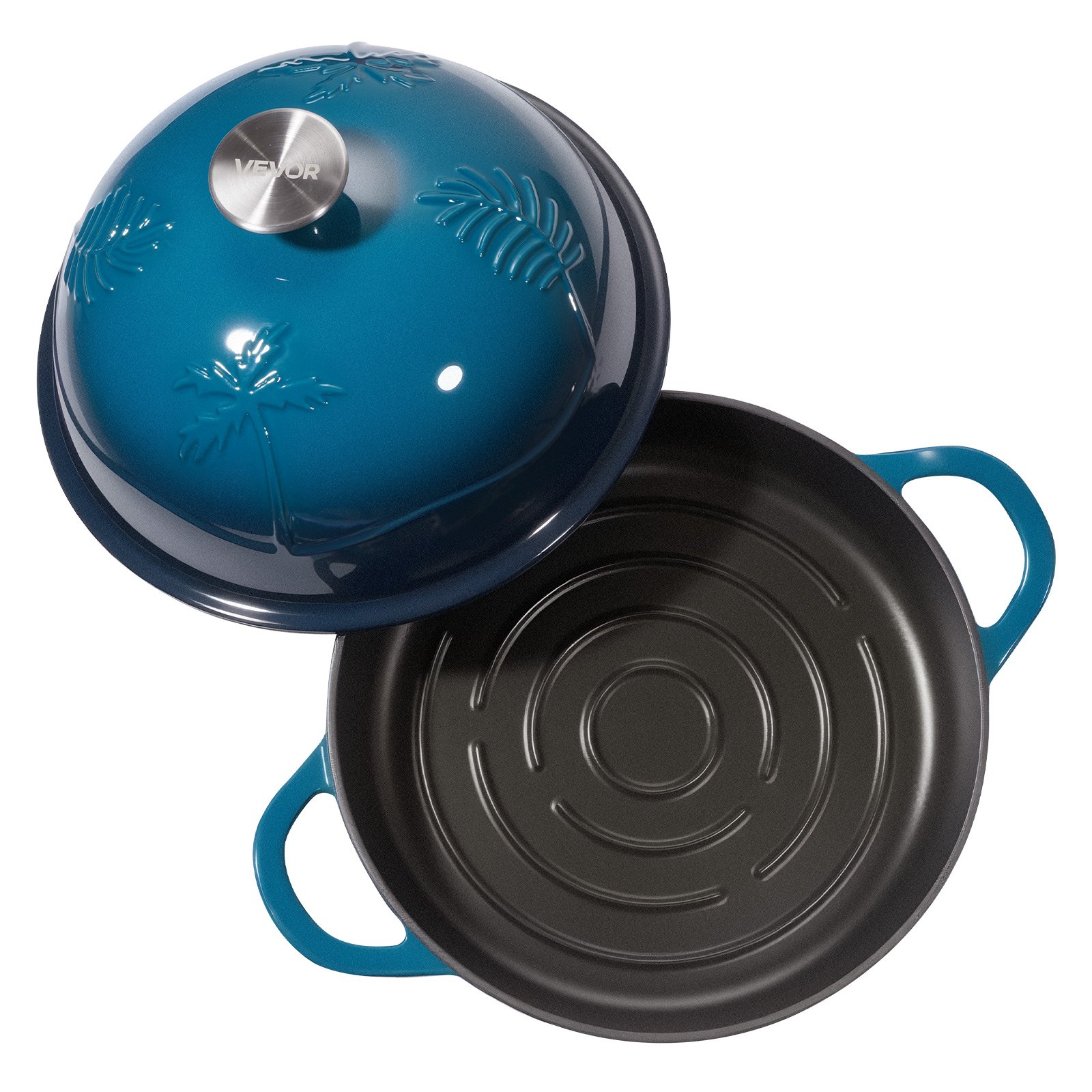 VEVOR Enameled Cast Iron Dutch Oven, 4.7L Pot for Sourdough Bread Baking, Heavy-Duty Cookware Pan with Lid and Dual Handles, Oven Induction Compatible up to 260 ℃, for Cooking Roasting