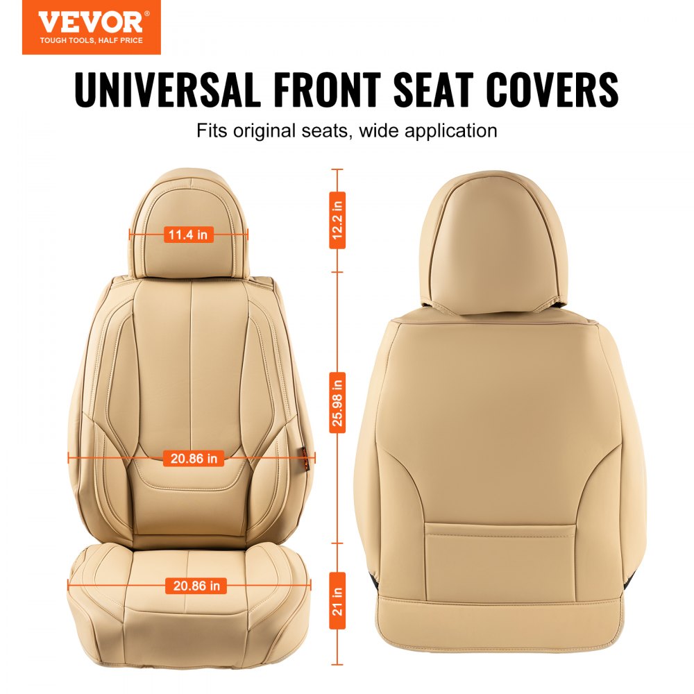 VEVOR Sitzbezüge, Universal-Autositzbezüge für Vordersitze, 6-teiliger Kunstleder-Sitzbezug, vollständig geschlossenes Design, abnehmbare Kopfstütze und Airbag-kompatibel, Autos, Lkws, SUVs