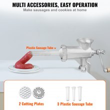 VEVOR Fleischwolf Manuell 5 / 8 mm Schneidplatten, Fleischwolf Küchenhelfer inkl. 3 Wurstfüllrohre & Schubstange Fleischmaschine Fleischwolf Hackfleisch Wurstfüller Leicht zu reinigen Fleischwolf