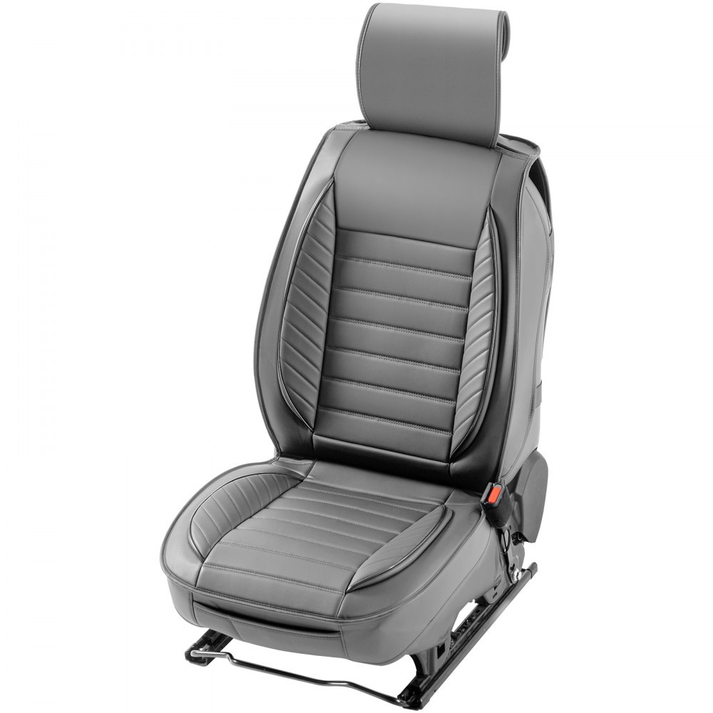 VEVOR Sitzbezüge, Universal-Autositzbezüge für Vordersitze, 2-teiliger Kunstleder-Sitzbezug, halbgeschlossenes Design, abnehmbare Kopfstütze und Airbag-kompatibel, Autos, SUVs und Lkws, Grau