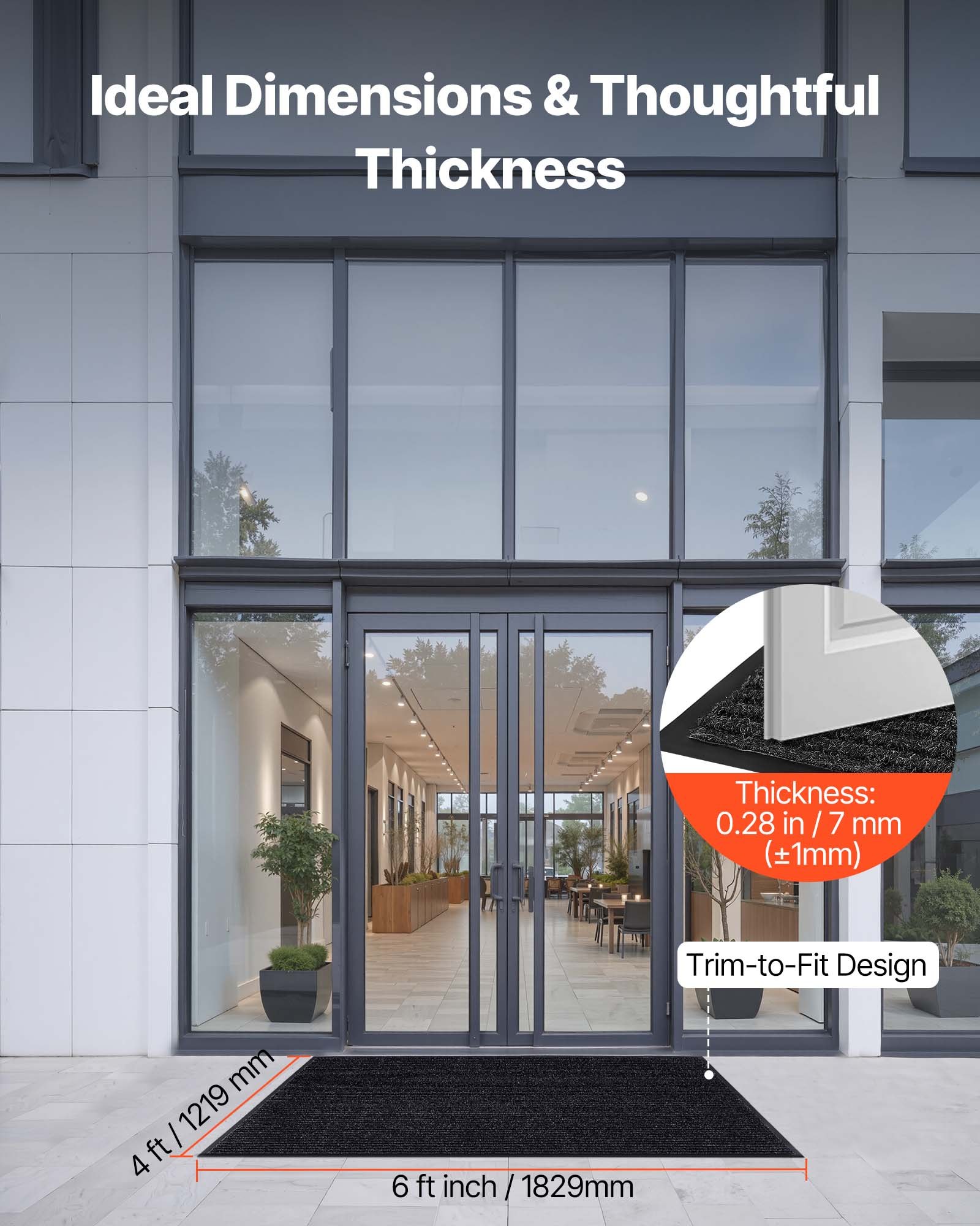 VEVOR Schmutzfangmatte, 1829x1219 mm, Fußmatte für Innen & Außen, Sauberlaufmatte mit PVC-Rückseite, Türmatte, waschbarer Eingangsteppich für Flur, Balkon, Garage, gestreift, Grau