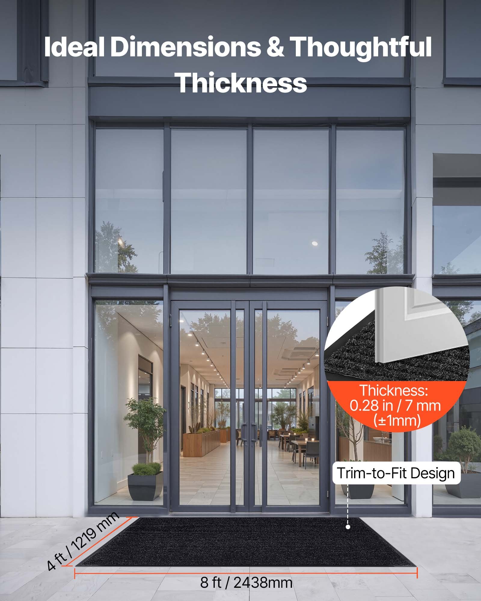 VEVOR Schmutzfangmatte, 2438x1219 mm, Fußmatte für Innen & Außen, Sauberlaufmatte mit PVC-Rückseite, Türmatte, waschbarer Eingangsteppich für Flur, Balkon, Garage, gestreift, Grau