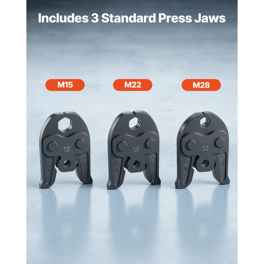 VEVOR 18V Akku Presszangen Set, 32kN Pressmaschine inkl. 3 Pressbacken M15 M22 M28 & 180° Drehbarem Kopf, Elektr. Presswerkzeug mit 4,0 Ah Baterrien für Edelstahlrohr bis 54mm, 40 HRC für Hochleistung