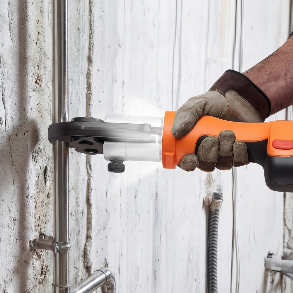 VEVOR 18V Akku Presszangen Set, 32kN Pressmaschine inkl. 3 Pressbacken M15 M22 M28 & 180° Drehbarem Kopf, Elektr. Presswerkzeug mit 4,0 Ah Baterrien für Edelstahlrohr bis 54mm, 40 HRC für Hochleistung