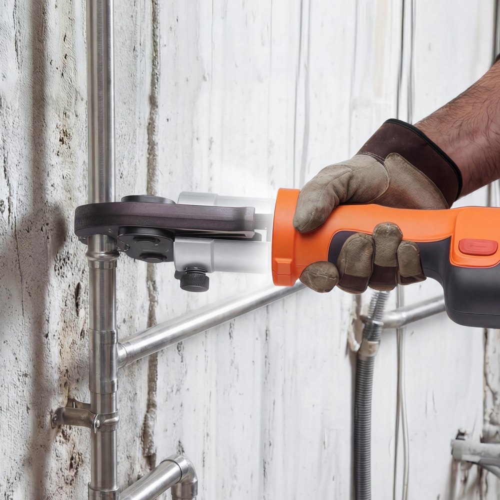 VEVOR 18V Akku Presszangen Set, 32kN Pressmaschine inkl. 3 Pressbacken V15 V22 V28 & 180° Drehbarem Kopf, Elektr. Presswerkzeug mit 4,0 Ah Baterrien für Edelstahlrohr bis 54mm, 40 HRC für Hochleistung