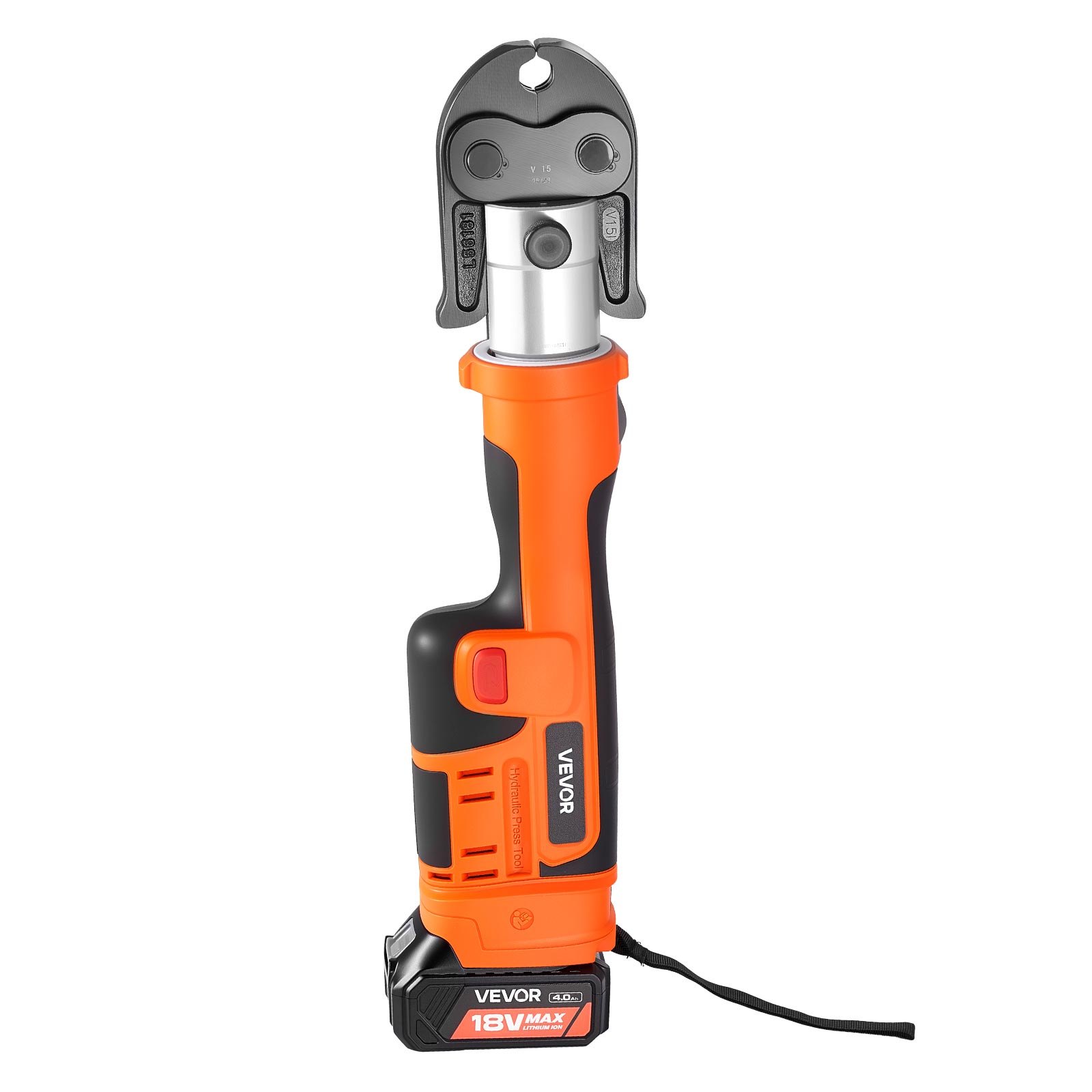 VEVOR 18V Akku Presszangen Set, 32kN Pressmaschine inkl. 3 Pressbacken V15 V22 V28 & 180° Drehbarem Kopf, Elektr. Presswerkzeug mit 4,0 Ah Baterrien für Edelstahlrohr bis 54mm, 40 HRC für Hochleistung