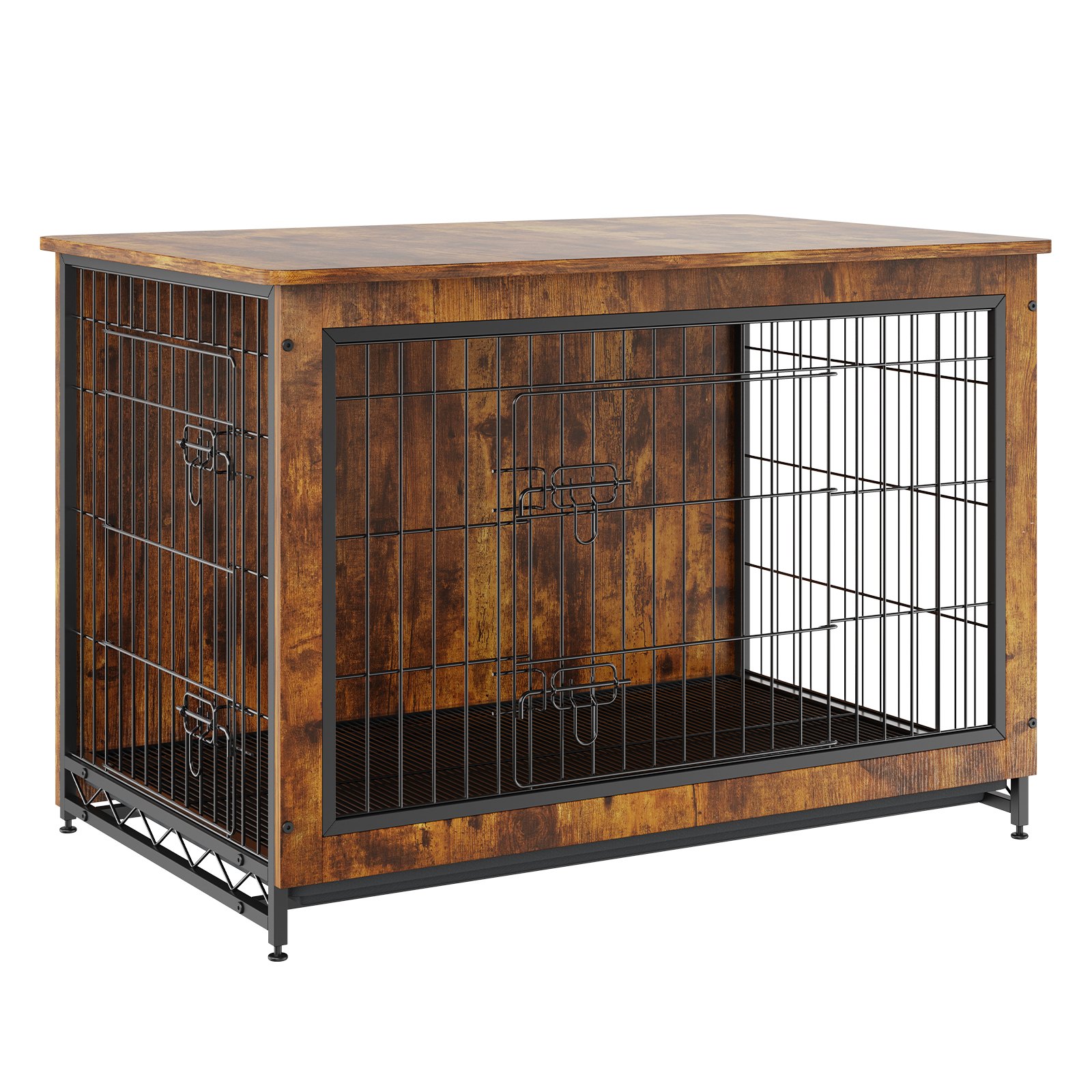 VEVOR Hundekäfig 98x65x68cm Hundebox aus P2 und Q195 Vintage Beistelltisch Drahtkäfig Haustierkäfig mit 2 Türen, Auffangschale & Kissen Hundebox im Möbelstil Hundegitterbox