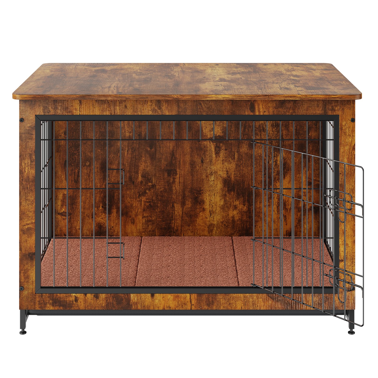 VEVOR Hundekäfig 98x65x68cm Hundebox aus P2 und Q195 Vintage Beistelltisch Drahtkäfig Haustierkäfig mit 2 Türen, Auffangschale & Kissen Hundebox im Möbelstil Hundegitterbox