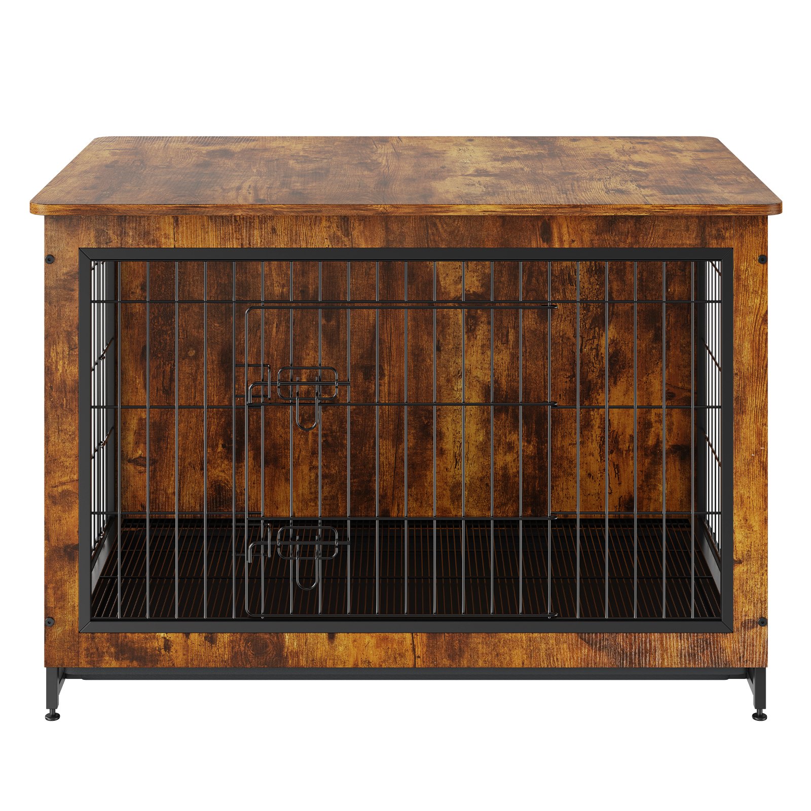 VEVOR Hundekäfig 98x65x68cm Hundebox aus P2 und Q195 Vintage Beistelltisch Drahtkäfig Haustierkäfig mit 2 Türen, Auffangschale & Kissen Hundebox im Möbelstil Hundegitterbox