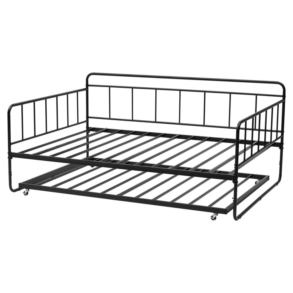 VEVOR Tagesbettrahmen in voller Größe, Tagesbett mit Ausziehbett, Plattformbettrahmen Sofabett (181,44 kg Tragkraft) mit Metalllattenunterstützung für Wohnzimmer Schlafzimmer Gästezimmer, schwarz