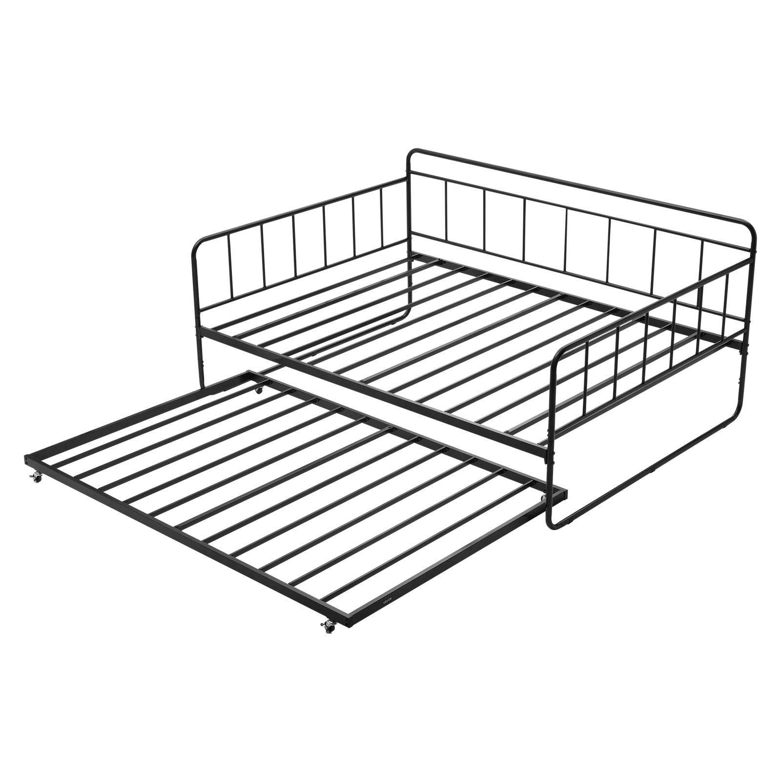VEVOR Tagesbettrahmen in voller Größe, Tagesbett mit Ausziehbett, Plattformbettrahmen Sofabett (181,44 kg Tragkraft) mit Metalllattenunterstützung für Wohnzimmer Schlafzimmer Gästezimmer, schwarz