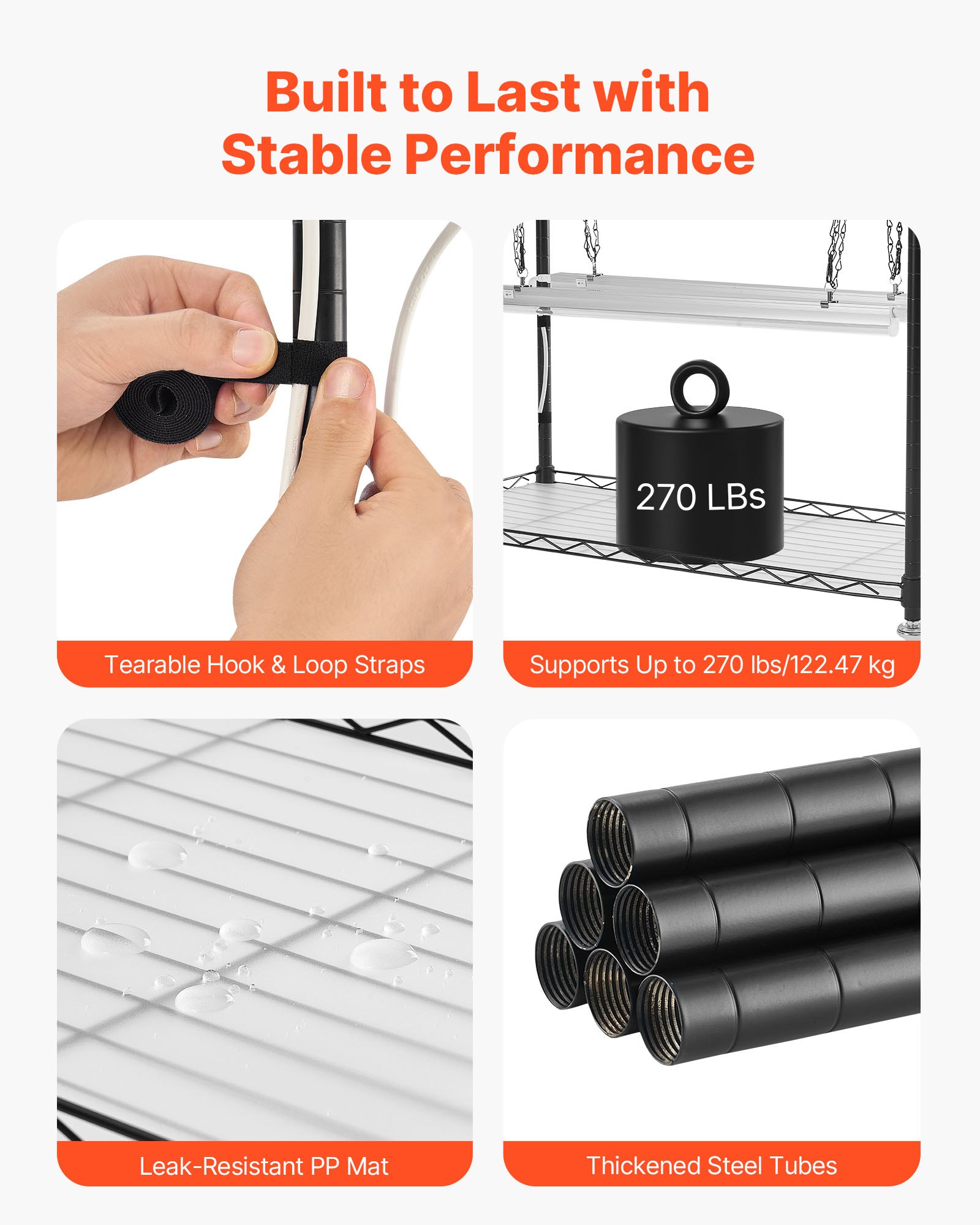 VEVOR DIY-Pflanzenregal mit Wachstumslichtern, Pflanzenständer mit Rädern, 192 W 5000 K Vollspektrum-Lichter, Pflanzenregal aus Metall, Blumenregal für Samenanzucht, 750x350x1800mm