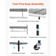 VEVOR Pflanzenregal mit Wachstumslichtern, 6-stufiger Pflanzenständer für Zimmerpflanzen mit Rädern & Timer, 150W 3800K Vollspektrum Licht, Metall-Blumenregal für die Samenanzucht, 90x35x180cm