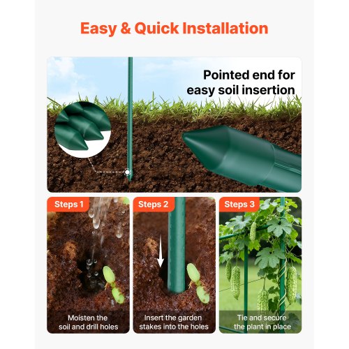 VEVOR Rankhilfe, 15er-Pack, Pflanzstab 16x1705mm, kunststoffbeschichtete  Metall-Tomatenstbe, Pflanzensttze mit spitzem Ende & rutschfesten Noppen  fr den Anbau von Kletterpflanzen & Gemse | VEVOR DE