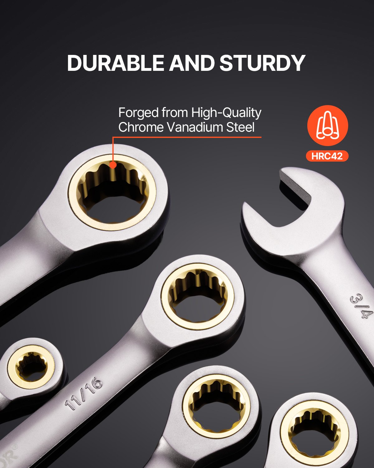 VEVOR 24-Piece Ratchet Wrench Set with Organizer Rack, Cr-V Steel Wrench Set SAE 1/4" to 7/8" and Metric 8mm to 19mm, Ideal for Household, Car Repairs, and Workshops