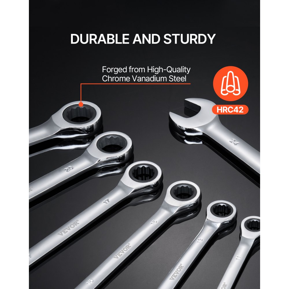 VEVOR 30-Piece Ratchet Wrench Set with Organizer Rack, Cr-V Steel Wrench Set SAE 1/4 to 1 inch, Metric 8 to 24 mm, Ideal for General Household, Garage, Workshop