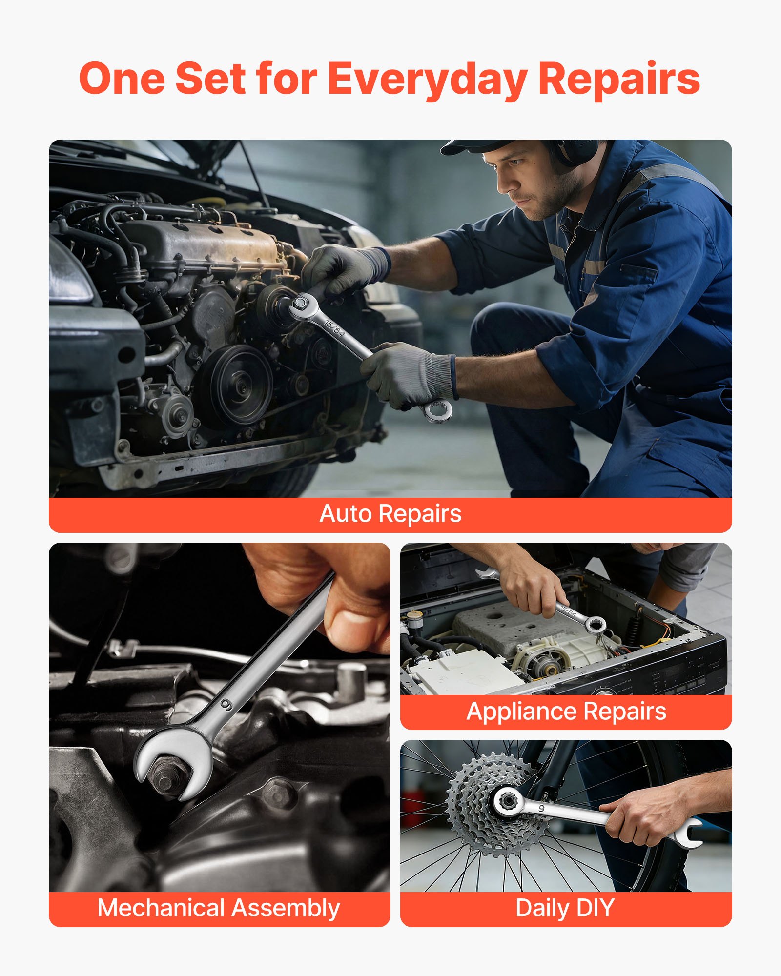 VEVOR Maulschlüsselset 42-tlg. (SAE & Metrisch), Gabelschlüsselsatz (12-Kant) Schraubenschlüsselset mit Rolltasche, Ringmaulschlüsselset aus Kohlenstoffstahl, für Allgemeine Kfz-Reparaturen