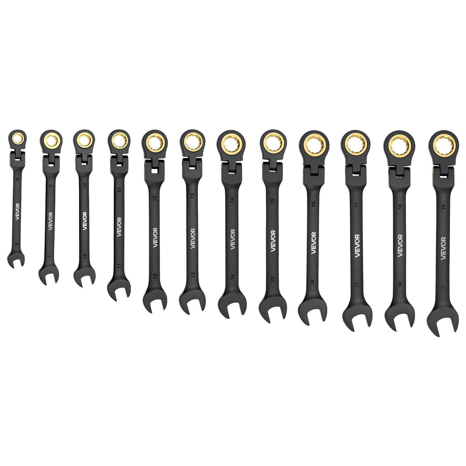 VEVOR Flex-Head Ratcheting Wrench Set, 24-Piece SAE and Metric, 72 Teeth, Cr-V Steel Ratchet Flexible Combination Wrench Set with Storage Case, for General Household and Automotive Repairs, Black