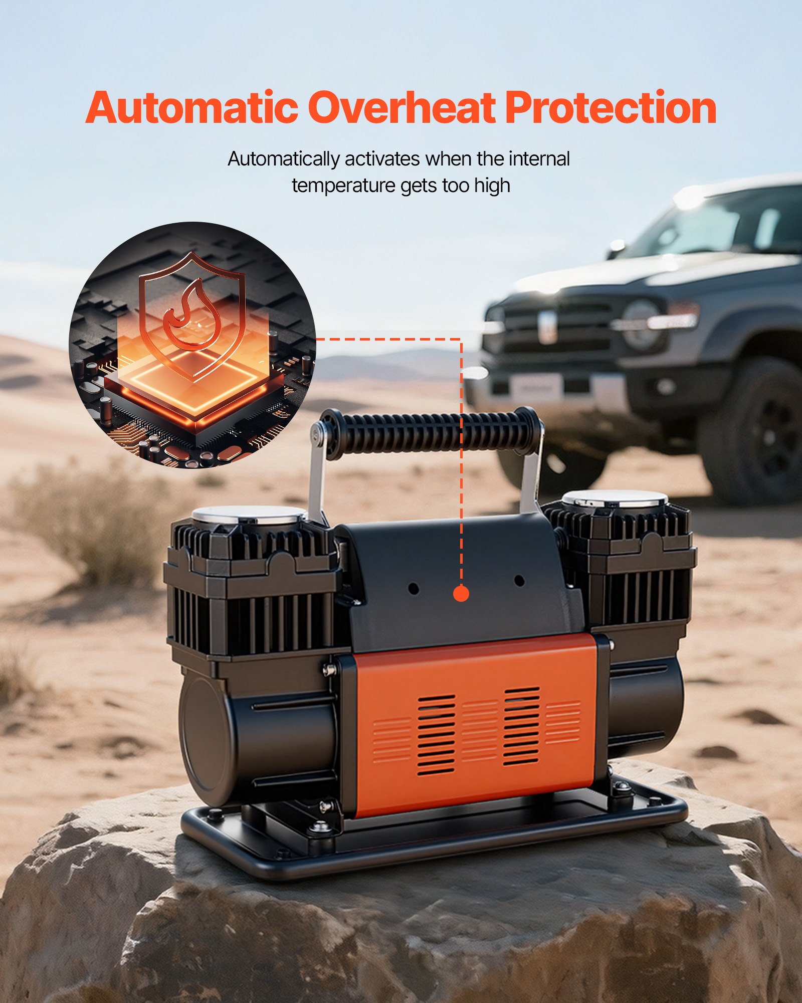 VEVOR Hochleistungs-Luftkompressor Zweizylinder, 300 L/min, tragbarer Reifenfüller, 12 V, 150 PSI, Offroad-Luftpumpe mit digitalem Manometer & Adaptern für LKW, PKW, SUV, Geländewagen & RV