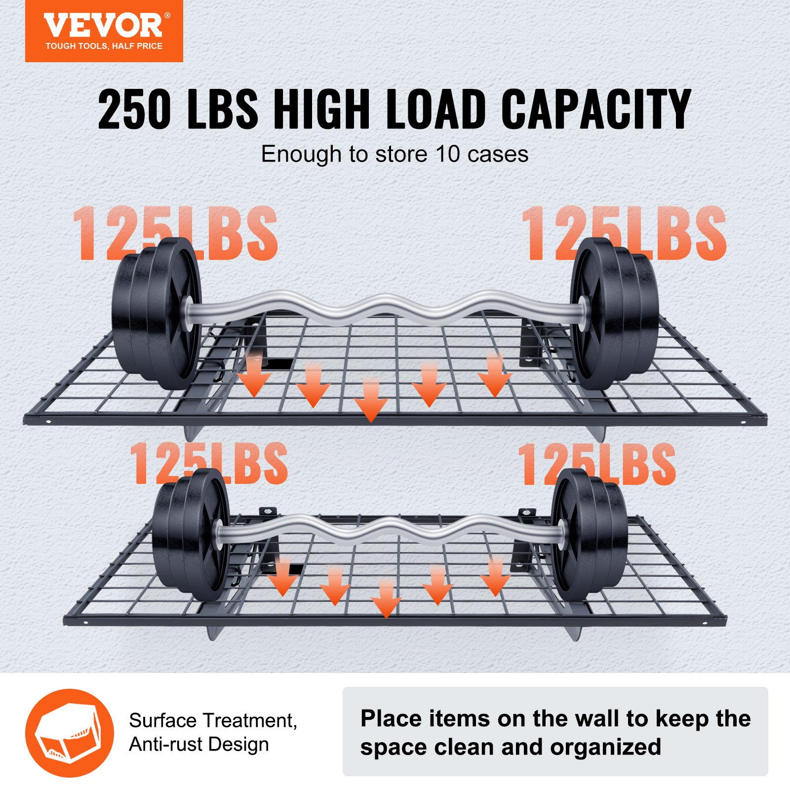 VEVOR 2 Stück 3 x 2 Fuß Garagenregale zur Wandmontage, robuste Regale