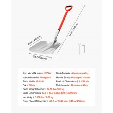 VEVOR Schneeschaufel, 350x400 mm Schneeräumer aus Aluminiumlegierung mit D-förmigen Griffen, Schneeräumer, Schneeschippe, Schneeschüppe, tragbares Schneeräumwerkzeug für Garten, Auto, Camping