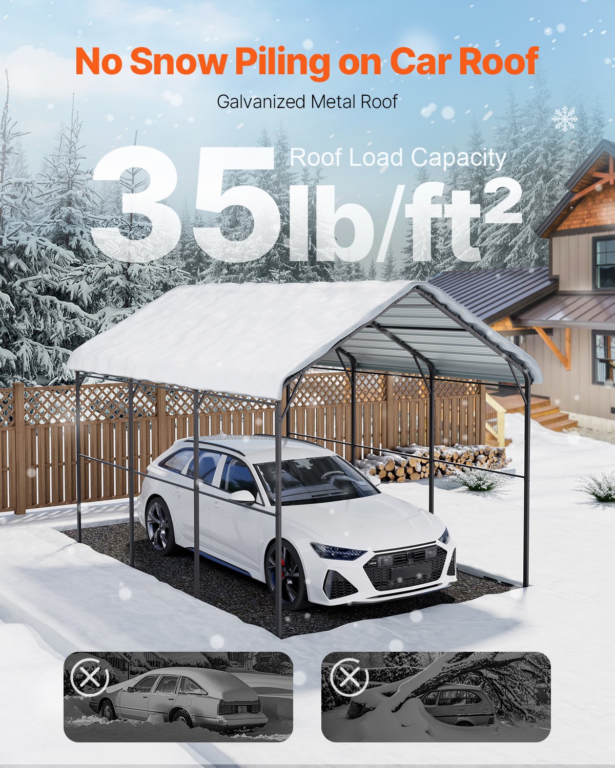 VEVOR Zeltgarage 3x4,5x3,15 m, Garagenzelt, Carport mit verzinktem Stahlrahmen & Dach, Autozelt mit abnehmbaren Seitenwänden, Mehrzweck-Autounterstand für Pickup, Boot, Auto & Traktoren