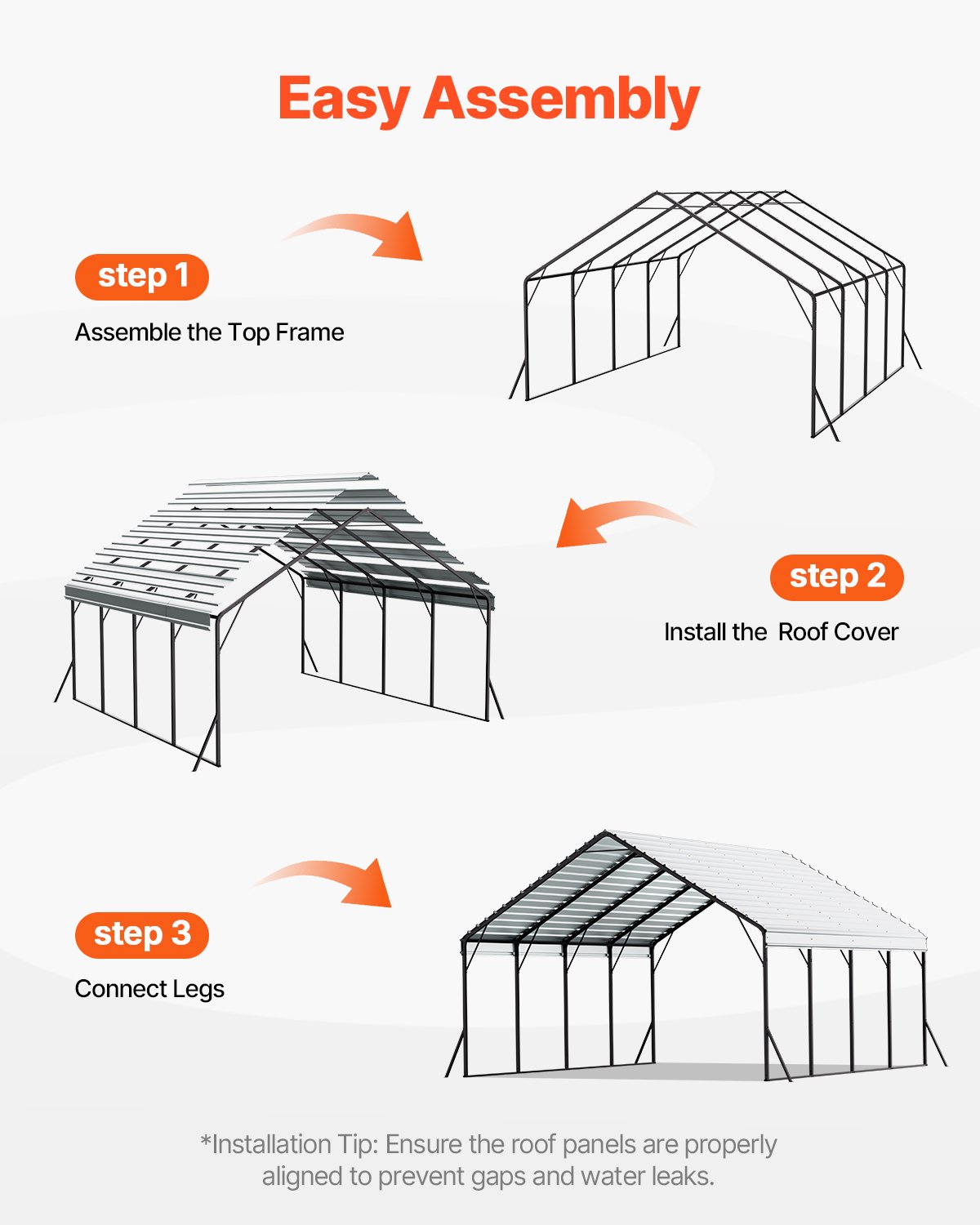 VEVOR Heavy Duty Metal Carport, 5.8 x 6 x 3.77 m Outdoor Carport with Sturdy Frame & Roof, Car Garage Shade with Removable Sidewalls, Multi-Use Car Shelter for Pickup, Boat, Trucks & Tractors