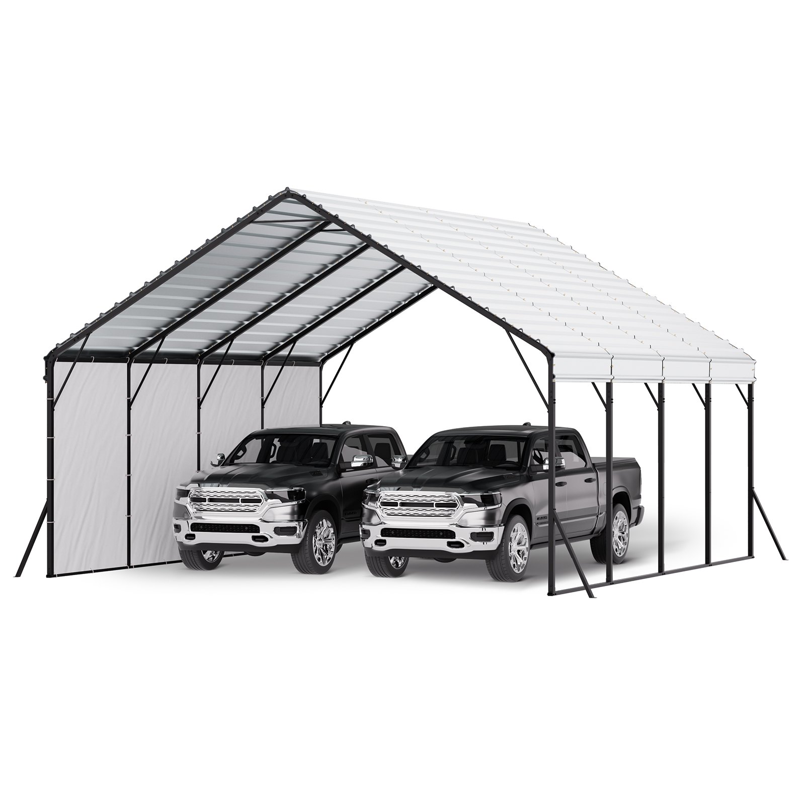 VEVOR Heavy Duty Metal Carport, 5.8 x 6 x 3.77 m Outdoor Carport with Sturdy Frame & Roof, Car Garage Shade with Removable Sidewalls, Multi-Use Car Shelter for Pickup, Boat, Trucks & Tractors