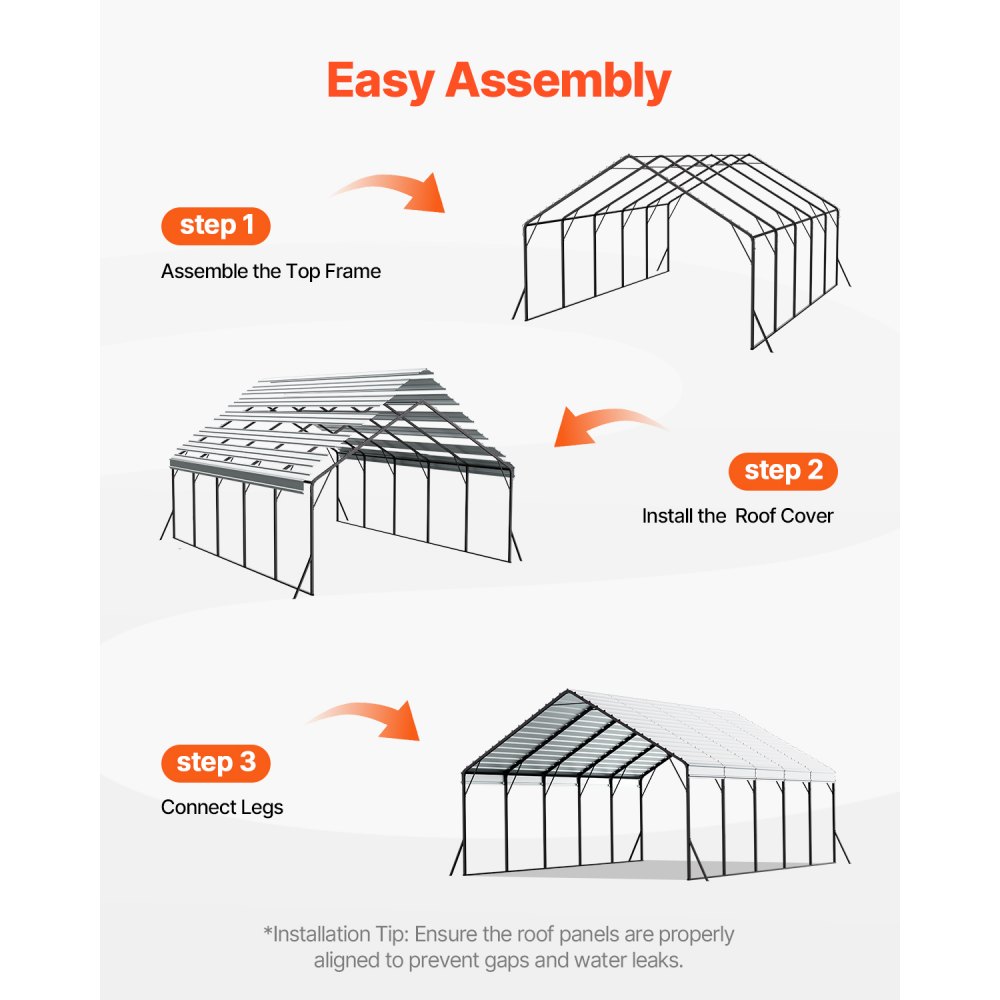 VEVOR Carport, 5,8x7,45x3,77 m, Lagerzelt mit stabilem Rahmen und Dach, Autounterstand mit abnehmbaren Seitenwänden, Mehrzweck-Garagezelt für Pickup, Boot, LKW und Traktoren