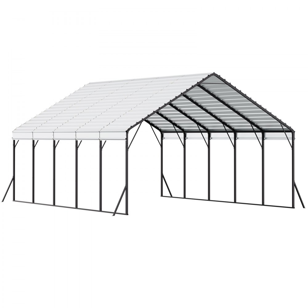 VEVOR Heavy Duty Metal Carport, 5.8 x 7.45 x 3.77 m Outdoor Carport with Sturdy Frame & Roof, Car Garage Shade with Removable Sidewalls, Multi-Use Car Shelter for Pickup, Boat, Trucks & Tractors