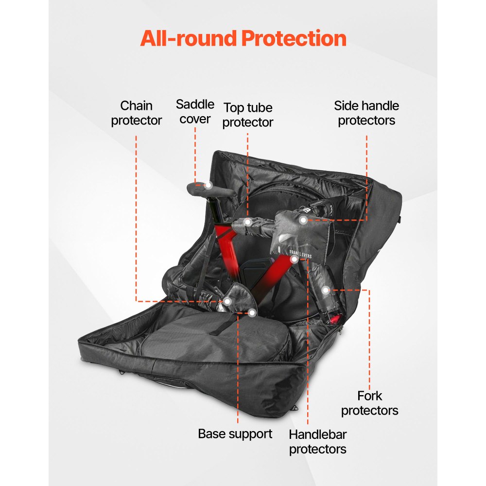 VEVOR Triathlon Bike Travel Bag, Transport Bicycle Storage Carry Bag with TSA Lock & Dual Zipper, Triathlon Bicycle Case Max. Wheelbase 106 cm for Travel, Outdoor Use, Train Airplane Subway Transport