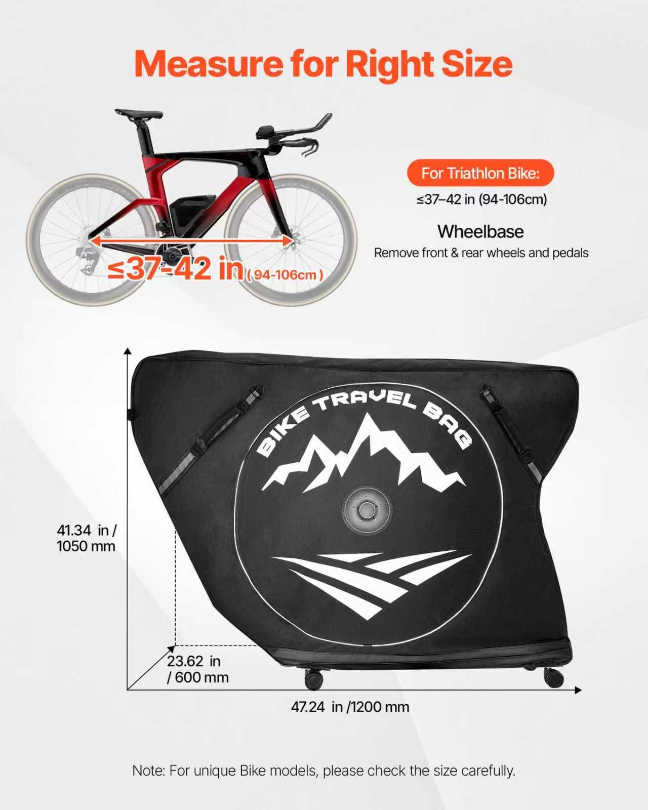 VEVOR Triathlon Bike Travel Bag, Transport Bicycle Storage Carry Bag with TSA Lock & Dual Zipper, Triathlon Bicycle Case Max. Wheelbase 106 cm for Travel, Outdoor Use, Train Airplane Subway Transport