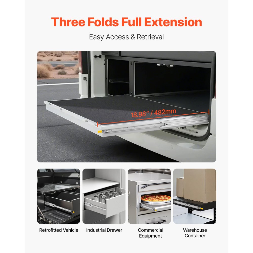 VEVOR drawer slides with full extension, 1 pair, lockable telescopic slides, 450 mm, load capacity 113.4 kg, side-mounted slide rail with ball bearing and locking mechanism