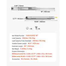 VEVOR Schubladenführungen Teleskopschienen Vollauszug Schubladenschiene 450mm