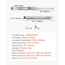 VEVOR Schubladenschienen Schubladenführungen Kugellager Vollauszug 750mm