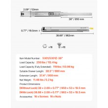 VEVOR Schubladenführungen Teleskopschienen Vollauszug Schubladenschiene 950mm