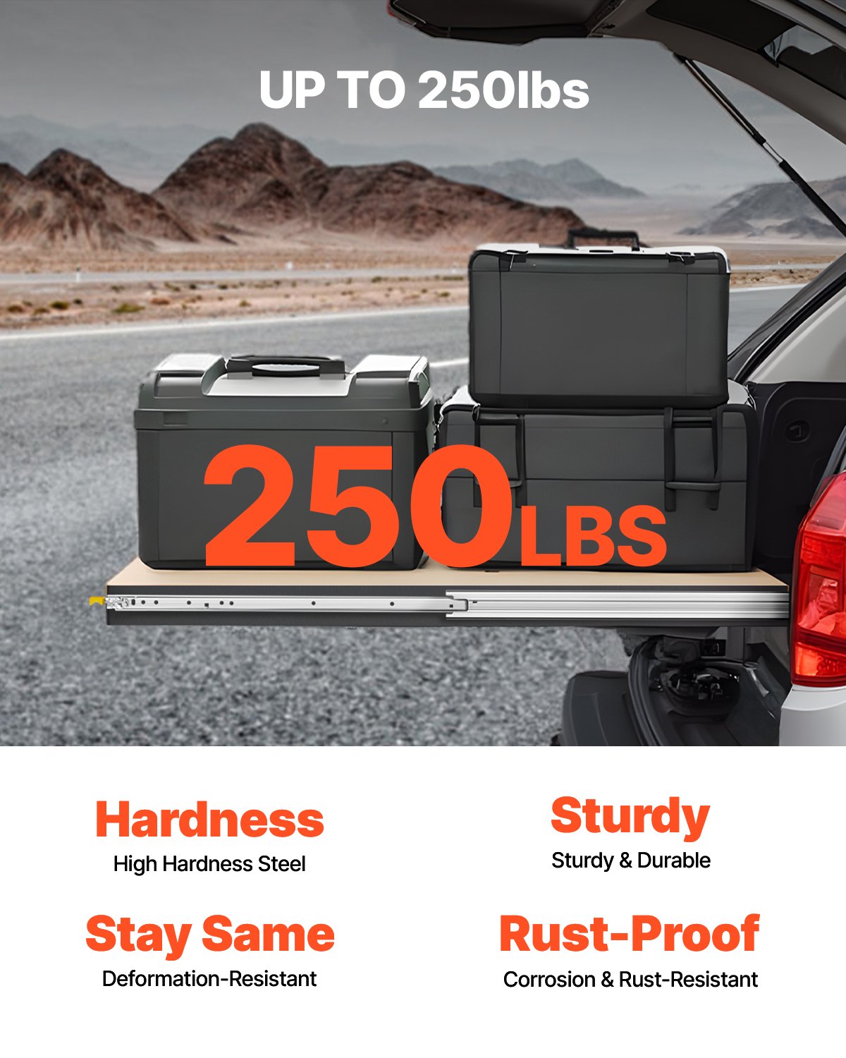 VEVOR drawer slides with full extension, 1 pair, lockable telescopic slides, 1500 mm, drawer slide load capacity 113.4 kg, side-mounted slide rail with ball bearing and locking mechanism