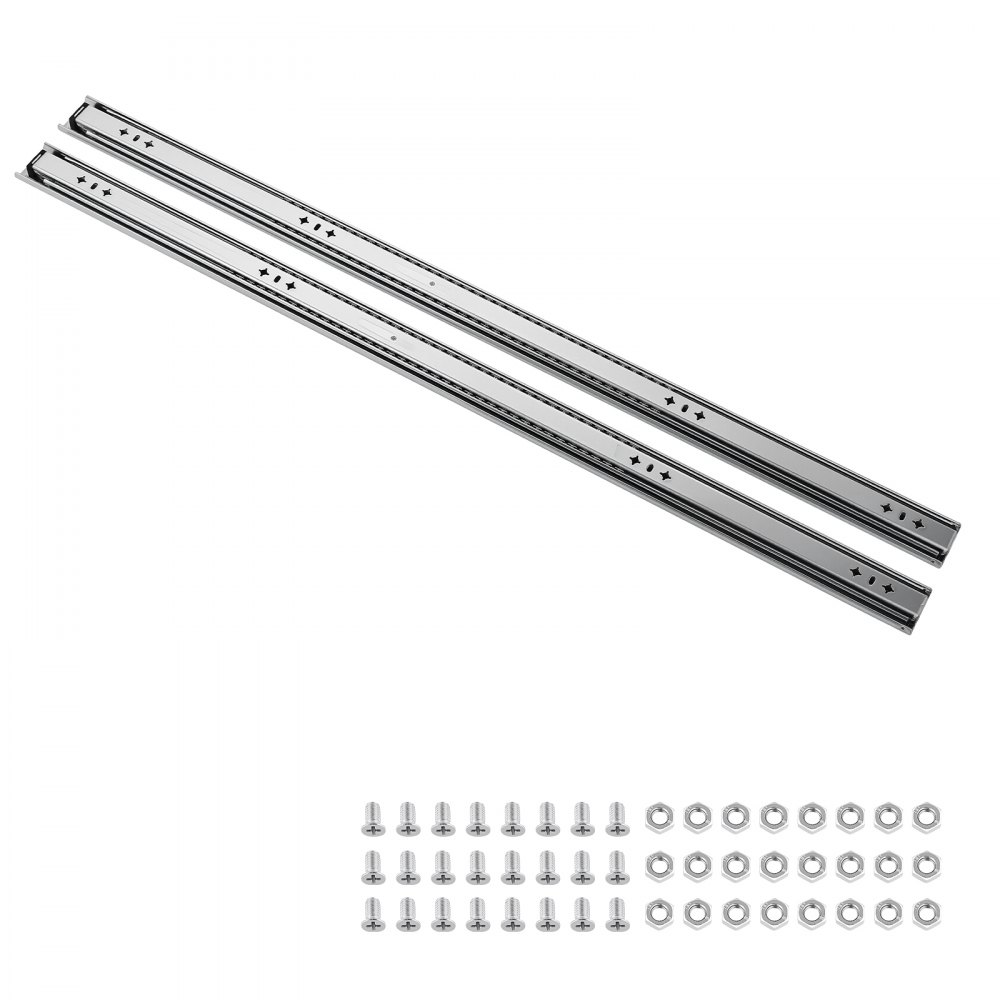 VEVOR 1 Paar Schubladenschienen 100cm Auszugsschienen mit 120kg Tragkraft, Schubladenauszug zur Seitenmontage für Zuhause, 3-teiliger Vollauszug, Kohlenstoffstahl, Kugellager, mit Muttern & Schrauben