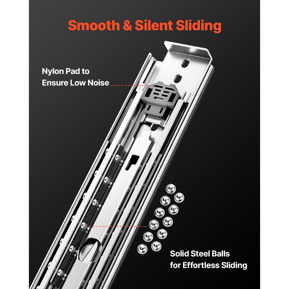 VEVOR drawer slide with full extension, 508 mm, lockable drawer slide, 1 pair, load capacity 226.8 kg, side-mounted slide rail with ball bearing and locking mechanism