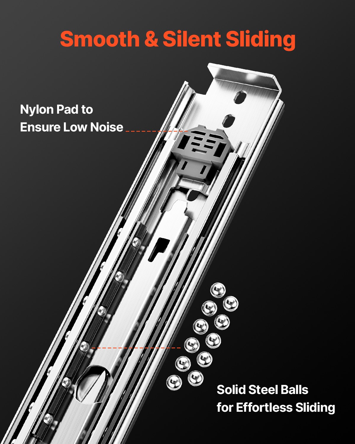 VEVOR drawer slide with full extension, 508 mm, lockable drawer slide, 1 pair, load capacity 226.8 kg, side-mounted slide rail with ball bearing and locking mechanism