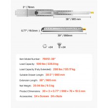 VEVOR 1 Paar 18-60 Zoll Soft-Close Schubladenführungen Kugellager Vollauszug