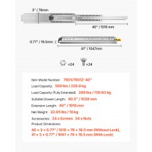 VEVOR 1 Paar Schubladenschienen mit Vollauszug 1016 mm, 226 kg Tragkraft, Schubladenführungen, Kugellager mit Sperre, seitlich montierte Teleskopschienen für Regale, Schränke, Industrieschubladen